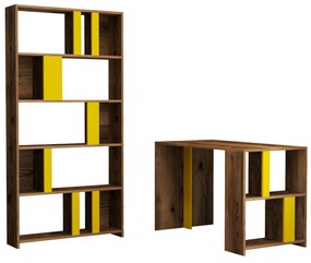 PC asztal polccal Limba (dió + sárga). 1088397