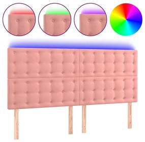 rózsaszín bársony LED-es fejtámla 180x5x118/128 cm