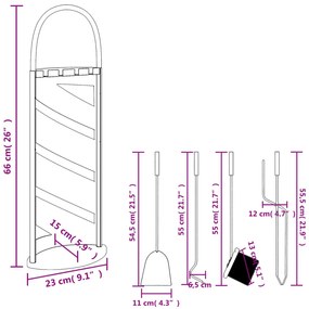 5 részes acél kandallószerszám-készlet 23 x 15 x 66 cm