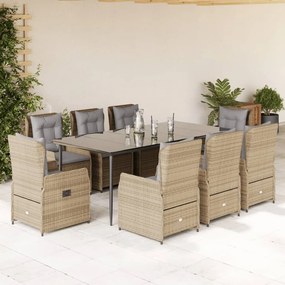9 részes bézs polyrattan kerti étkezőgarnitúra párnákkal