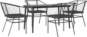 vidaXL 5 részes fekete polyrattan üveg kerti étkezőgarnitúra párnákkal
