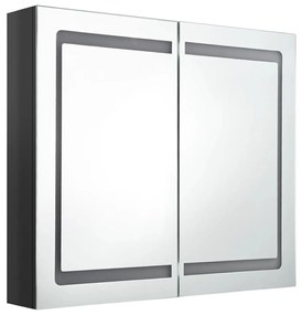 fényes fekete LED-es tükrös fürdőszobaszekrény 80 x 12 x 68 cm