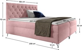 Boxspring ágy, 180x200, rózsaszín Velvet szövet, GULIETTE + ajándék