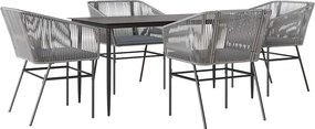 vidaXL 5 részes szürke polyrattan üveg kerti étkezőgarnitúra párnával
