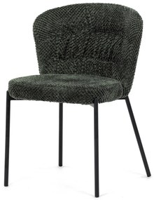 Scaun de sufragerie, rapițerie verde, picioare metalice negre