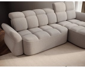 Bézs buklé kinyitható-tárolóhelyes sarokkanapé (jobb oldali-heverő résszel) Beneth – ELTAP