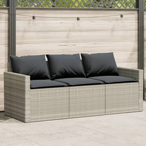 3 személyes világosszürke polyrattan kerti kanapé párnával