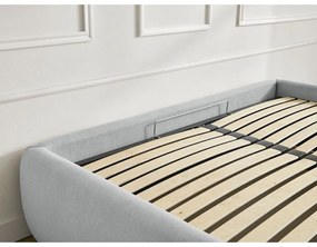 Világosszürke kárpitozott ágyneműtartós-ágytámla nélkül franciaágy ágyráccsal 180x200 cm Inera – Bobochic Paris