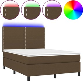 vidaXL barna szövet rugós és LED-es ágy matraccal 140x190 cm
