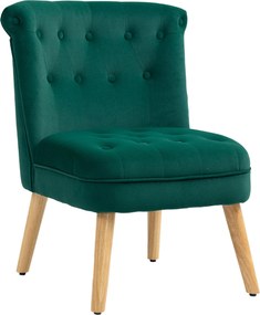 HOMCOM Kárpitozott Karosszék Nappali és Étkezőszobába, Fa Lábakkal és Bársonyos Hatású Szövettel, 60x66x79 cm, Zöld | Aosom