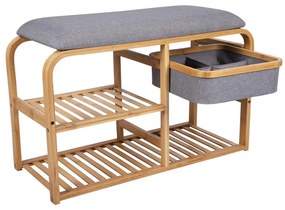 Bench bambusz cipőtartó szürke ülőrésszel, szélesség 70 cm - Leitmotiv
