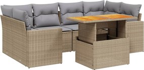 vidaXL 7 részes bézs polyrattan kerti ülőgarnitúra párnákkal