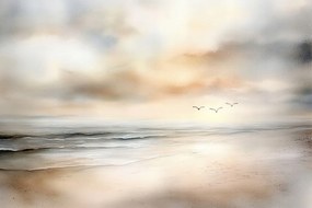 Vászonkép Canvas Tájkép Víz Tenger Óceán Tengerpart Sirályok Hullámok 120x80