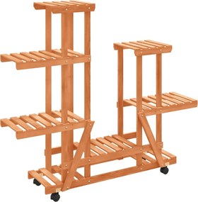 vidaXL tömör fenyőfa virágtartó állvány kerekekkel 95 x 25 x 101 cm