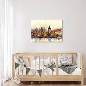 Üveg kép - Ősz a festett városban (70x50 cm)