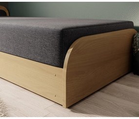 Okkersárga-sötétszürke kárpitozott-forgácslemez ágyneműtartós egyszemélyes ágy matraccal 80x190 cm Parys – ELTAP