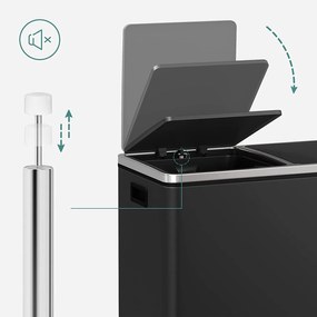 Légmentes fém pedálos dupla szemetes 2 x 30L, 15 szemeteszsákkal, fekete