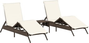 vidaXL 2 db barna polyrattan napozóágy asztallal
