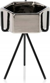 Kerámia Virágtartó Kaspó Fedő Virágtartó Ezüst Váz Fekete Fém