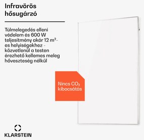 Klarstein Wonderwall 600 Smart, infravörös hősugárzó, 60 x 100 cm, 600 W, heti időzítő, IP24, fehér