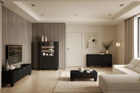 Vesper vitrin 103 cm - fekete / arany fogantyúk / gömb lábak