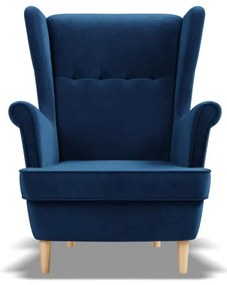 Uszak fotel, bársony, kék