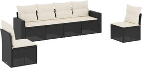 vidaXL 6 részes fekete polyrattan kerti ülőgarnitúra párnákkal