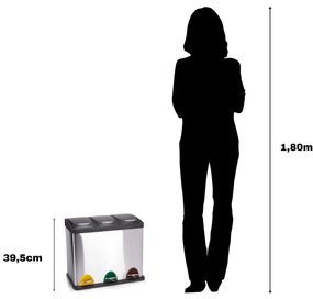 Matt ezüstszínű acél szelektív pedálos szemetes 3x8 l Tri Selectif – MSV