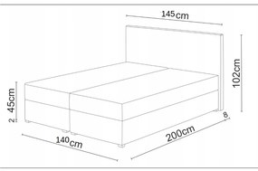 Franciaágy  Boxspring 140 cm Lilac Comfort (minta + fehér)  (matraccal és tárolóhellyel). 1056072