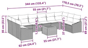 11 részes Kerti Kanapé Szett párnákkal Bézs Poly Rattan Akác