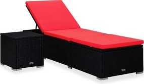 vidaXL piros polyrattan napozóágy párnával és teázóasztallal