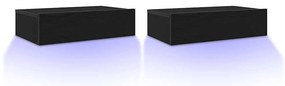 2 db fekete tölgyfa TV-szekrény LED lámpákkal 60 x 35 x 15,5 cm