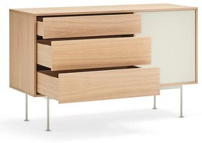 Yoko krémfehér komód tölgyfa dekorral, szélesség 128 cm - Teulat