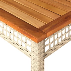 bézs polyrattan és akácfa kerti asztal 140 x 80 x 75 cm