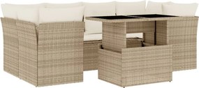 vidaXL 7 részes bézs polyrattan kerti ülőgarnitúra párnákkal