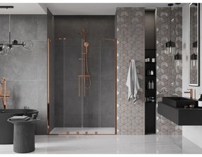Mexen Velar Duo, nyitható tolóajtó 160x200 cm, 8mm átlátszó üveg, rózsa arany, 871-160-000-02-60