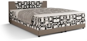 Franciaágy Boxspring 160 cm Linda (minta + szürkésbarna) (matraccal és tárolóhellyel). 1046630