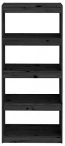 fekete tömör fenyőfa könyvszekrény/térelválasztó 60x30x135,5 cm