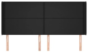 fekete műbőr fejtámla szárnyakkal 183x16x118/128 cm