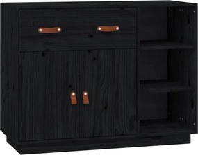 vidaXL fekete tömör fenyőfa tálalószekrény 98,5x40x75 cm