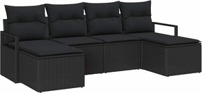 vidaXL Kanapé Szett párnával tárolóval 6 pcs Fekete polirattan