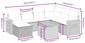 8 részes fekete polyrattan kerti ülőgarnitúra párnákkal