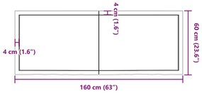 világosbarna kezelt tömör tölgyfa asztallap 160x60x(2-6) cm