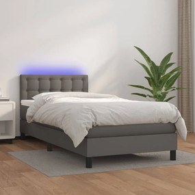 Szürke műbőr rugós ágy matraccal és LED-del 80 x 200 cm