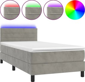 vidaXL világosszürke bársony rugós és LED-es ágy matraccal 90x190 cm