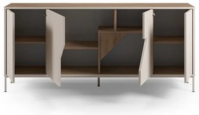 Krémszínű-natúr színű komód tölgyfa dekorral 180x80x40 cm Lilou – Marckeric