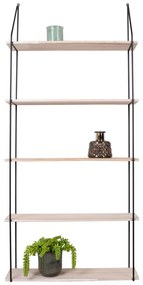 Eindhoven polc, 5 natúr fa polccal, fekete keret 65x17x145 cm