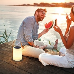 Fehér-barna LED asztali lámpa (magasság 34 cm) Bari – Fischer &amp; Honsel