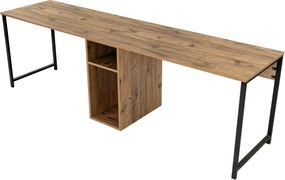 Kétszemélyes tanulóasztal polcokkal – Atlantic Pine &amp; Fekete, 240 cm