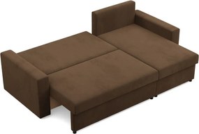 Zeus sarokkanapé, 2 ágyneműtartóval, egyenes kartámasz, szövet anyag, univerzális oldal, bonell töltet, barna